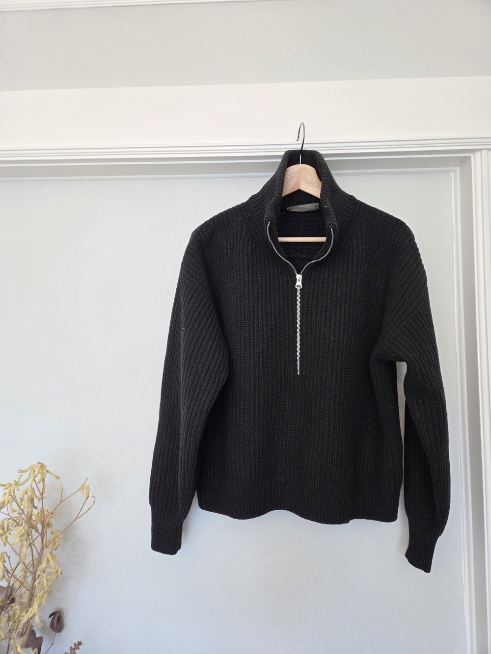 Everlane Half Zip Merino Sweater, Size S, Black